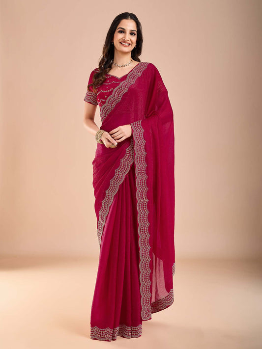 Pink Pink Party Wear Tissue Embellished Saree