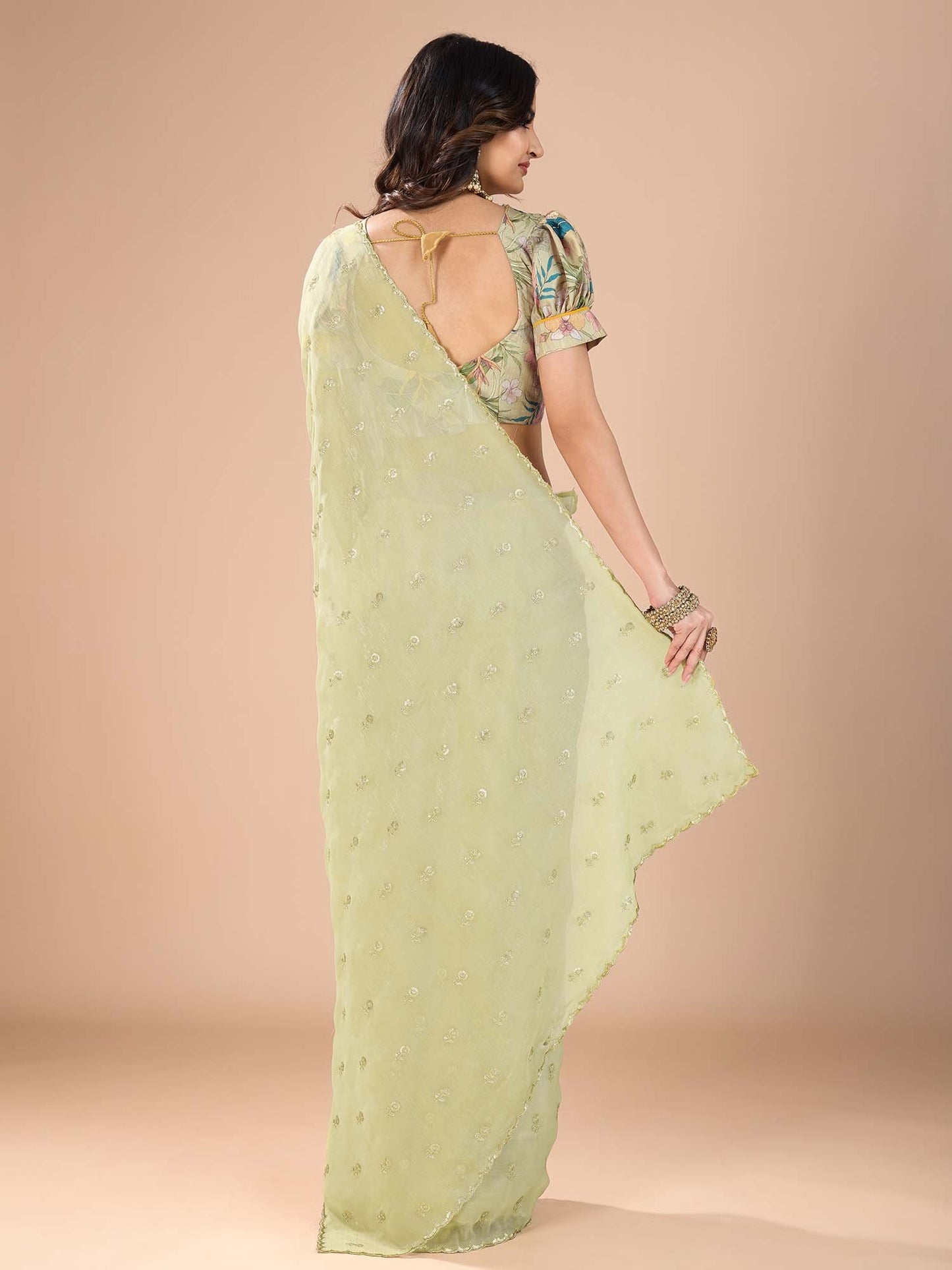 Light Party Wear Tissue Embellished Saree