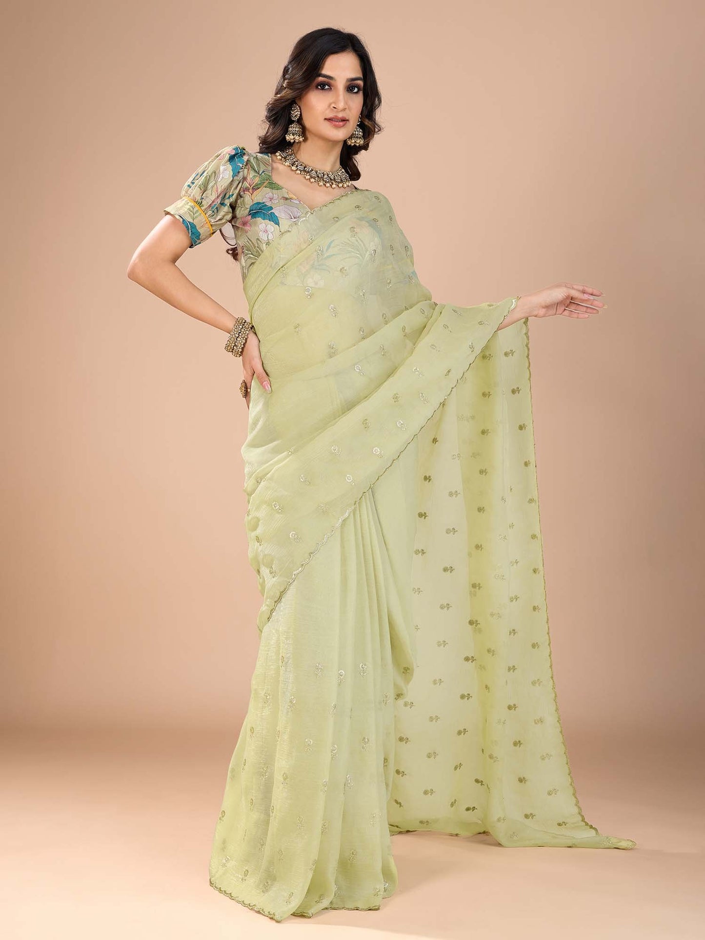 Light Party Wear Tissue Embellished Saree