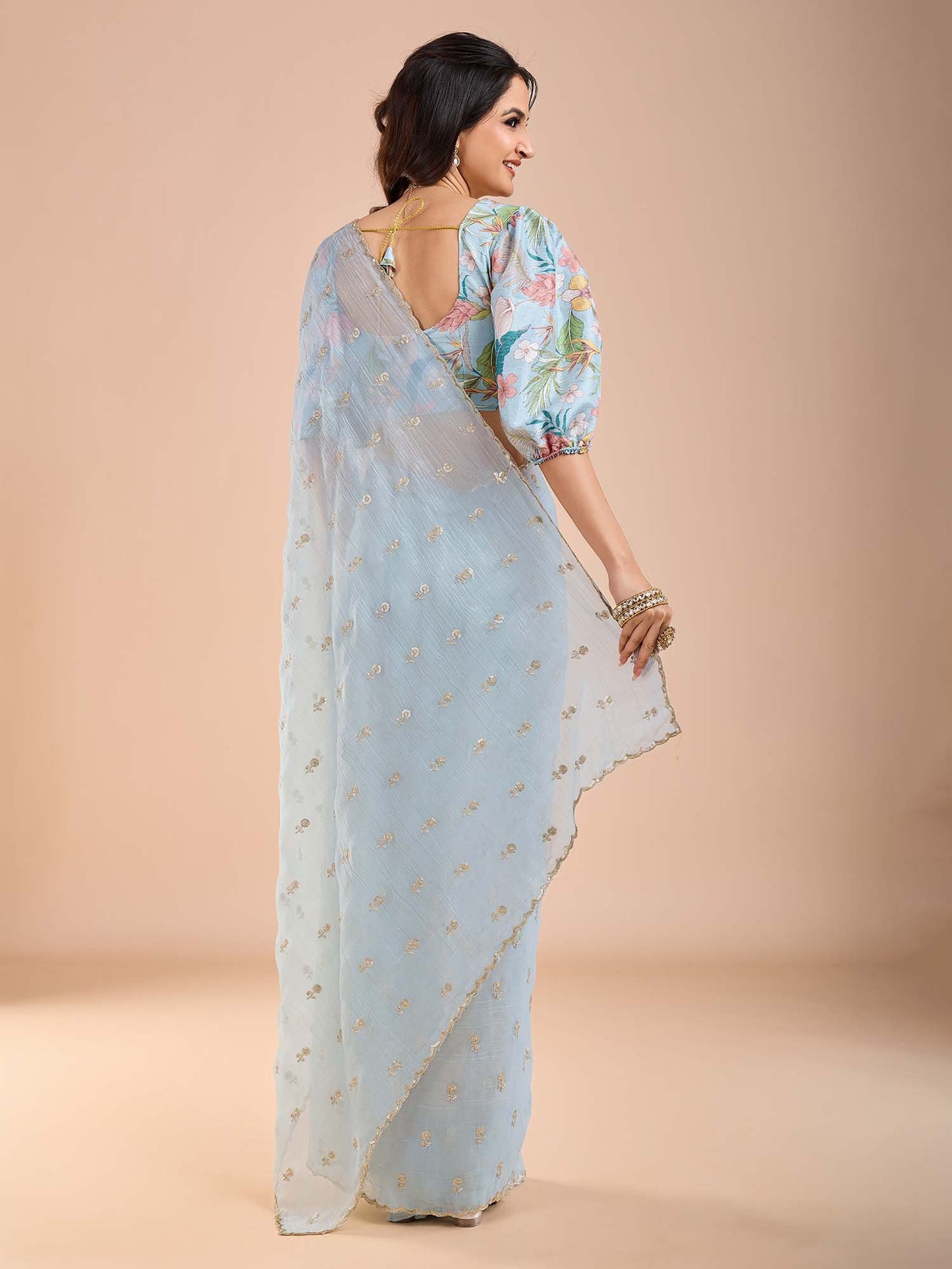 Light Party Wear Tissue Embellished Saree