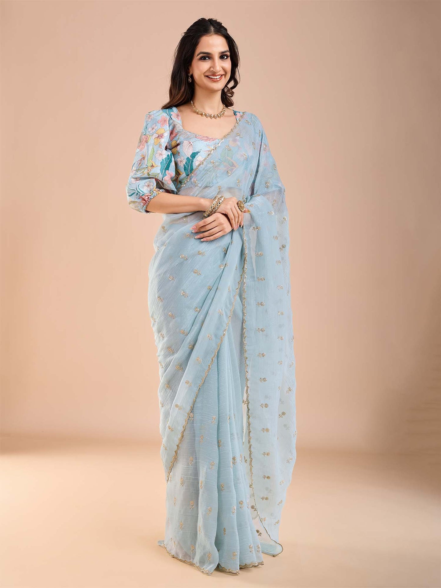 Light Party Wear Tissue Embellished Saree
