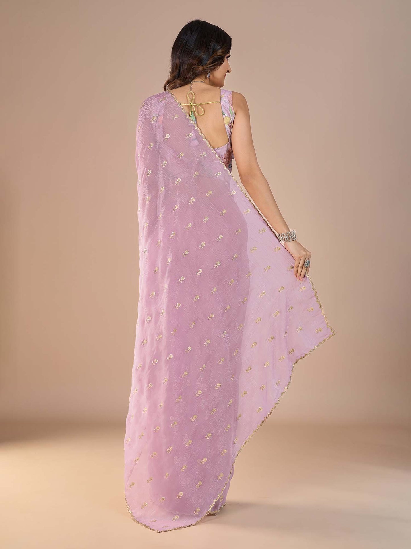 Mauve Party Wear Tissue Embellished Saree