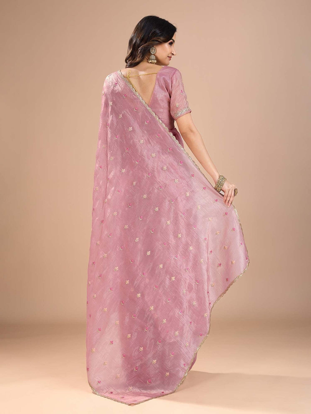 Pink Party Wear Organza Embroidered Saree - The Dori Store