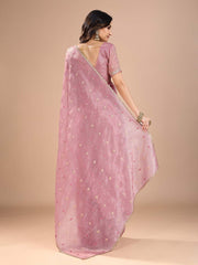 Pink Party Wear Organza Embroidered Saree - The Dori Store