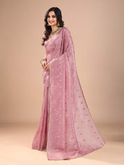 Pink Party Wear Organza Embroidered Saree - The Dori Store