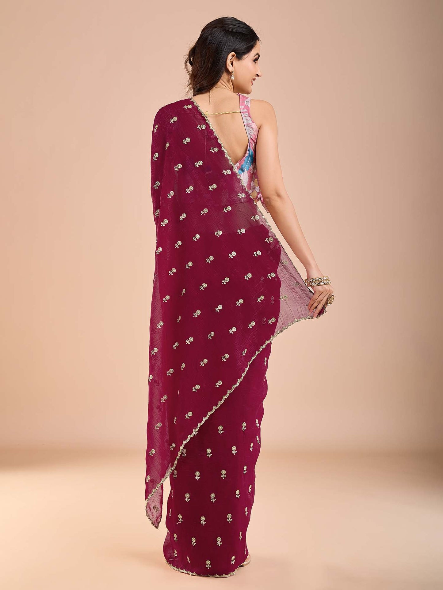 Magenta Party Wear Tissue Embellished Saree