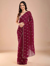 Magenta Party Wear Tissue Embellished Saree - The Dori Store