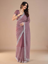 Burgundy Party Wear Silk Blend Embroidered Saree - The Dori Store