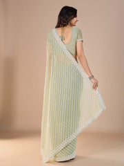 Sea Party Wear Silk Blend Embroidered Saree - The Dori Store