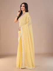 Yellow Party Wear Silk Blend Embroidered Saree - The Dori Store