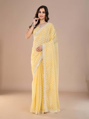 Yellow Party Wear Silk Blend Embroidered Saree - The Dori Store