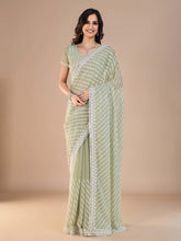 Sea Party Wear Silk Blend Embroidered Saree - The Dori Store