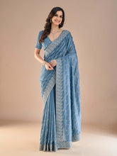 Light Party Wear Vichitra Silk Embroidered Saree - The Dori Store