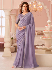 Lavendar Party Wear Georgette Embellished Saree - The Dori Store