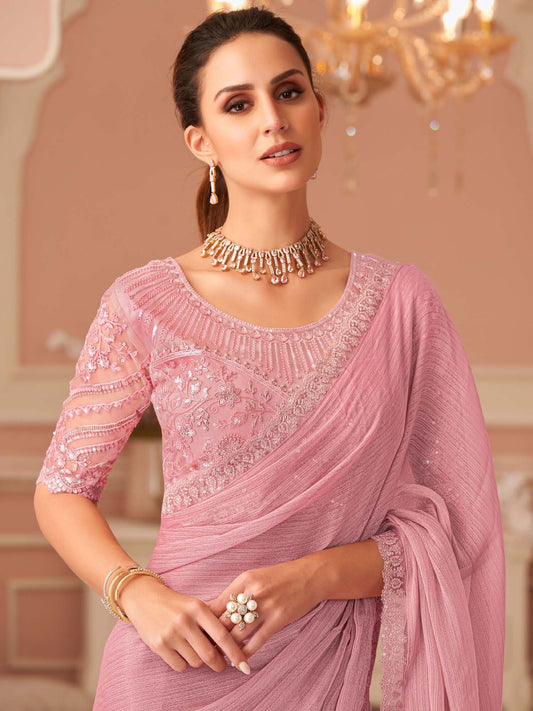 Pink Pink Party Wear Georgette Embellished Saree