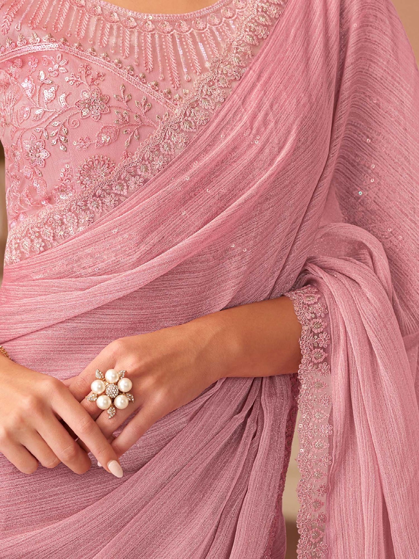 Pink Party Wear Georgette Embellished Saree