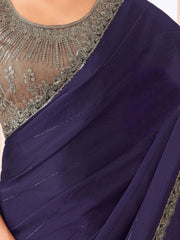 Purple Party Wear Satin Silk Embellished Saree - The Dori Store