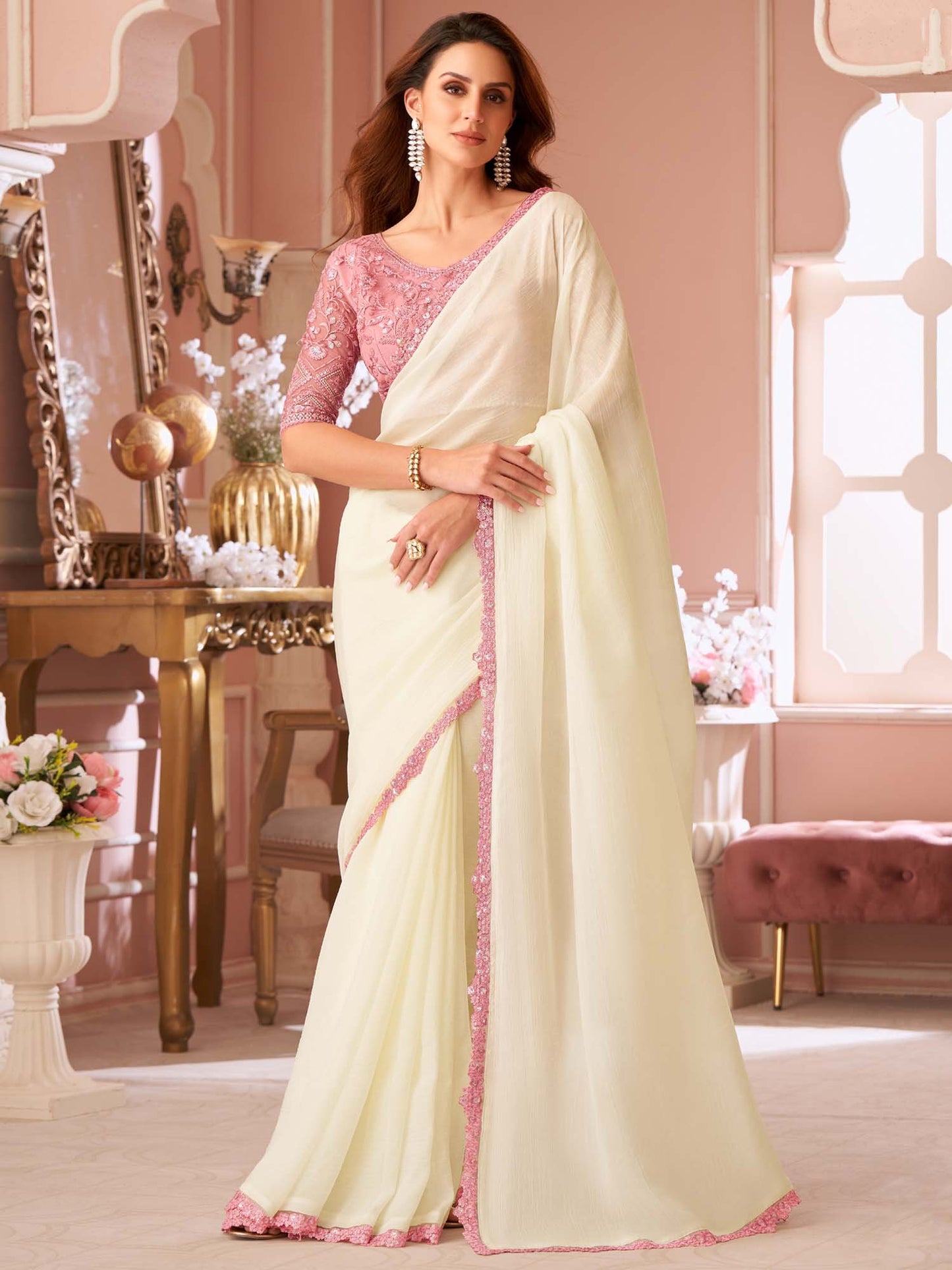 Off Party Wear Georgette Embellished Saree