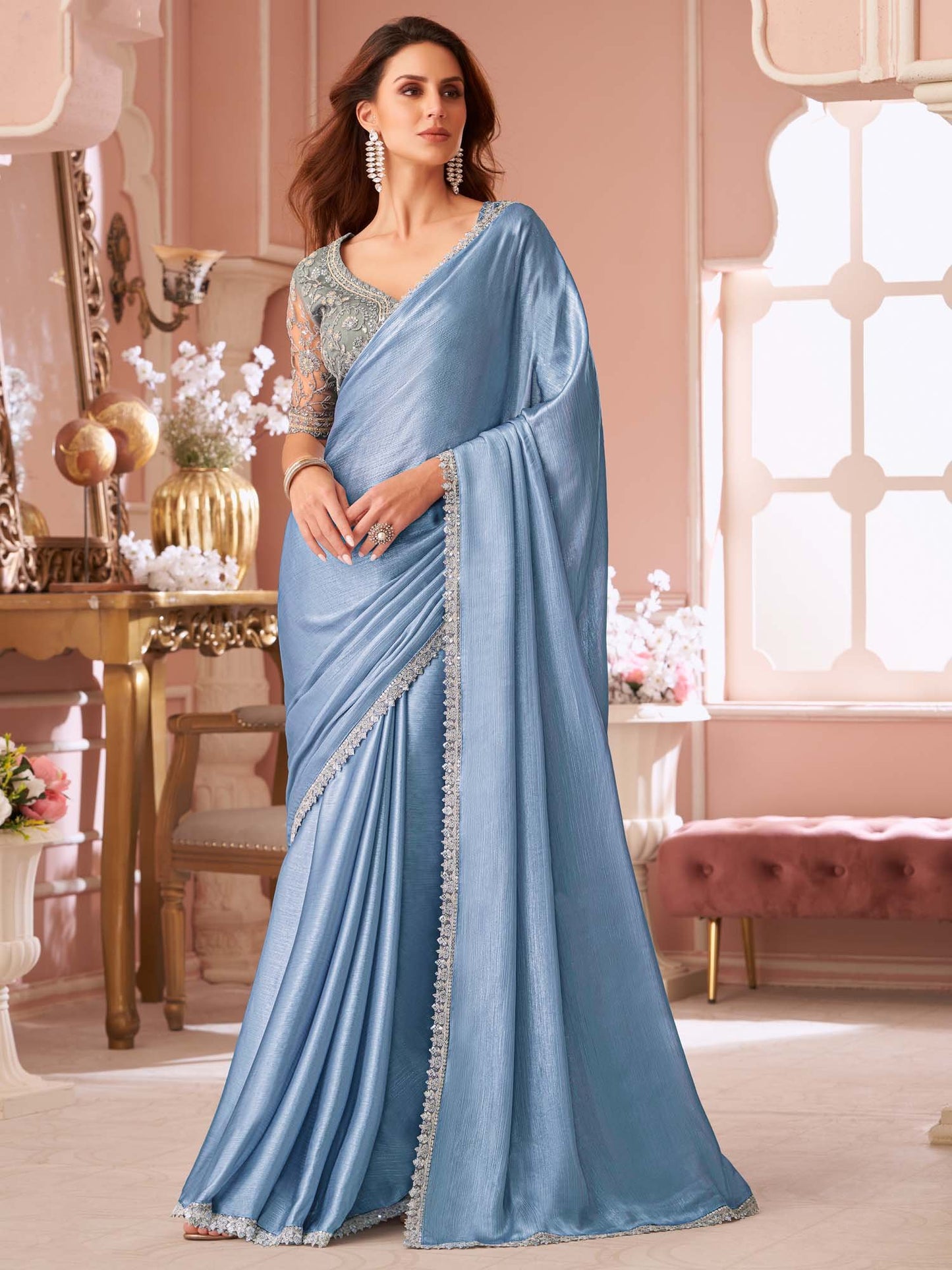 Light Party Wear Chiffon Embellished Saree