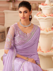 Lavendar Party Wear Chiffon Embellished Saree - The Dori Store