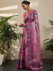 Pink Kota Jute Silk Printed Saree - The Dori Store