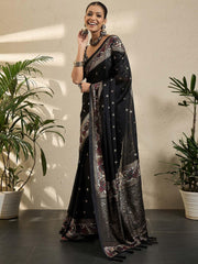 Black Banarasi Georgette Printed Saree - The Dori Store