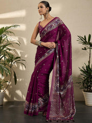 Magenta Banarasi Georgette Printed Saree - The Dori Store