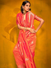 Orange Banarasi Silk Blend Woven Saree - The Dori Store