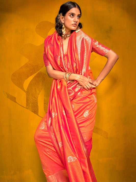 Orange Orange Banarasi Silk Blend Woven Saree