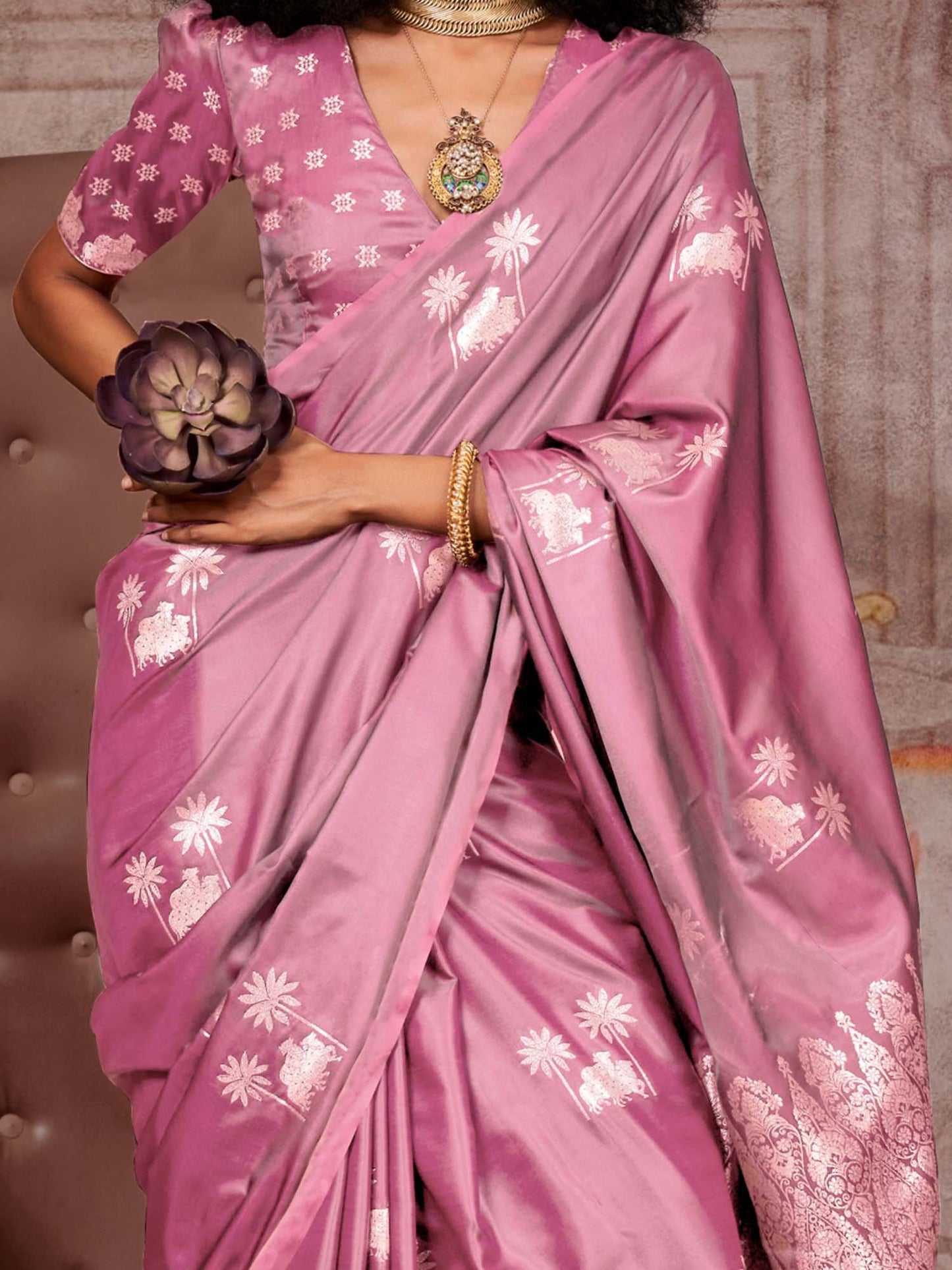 Mauve Gadwal Satin Silk Woven Saree