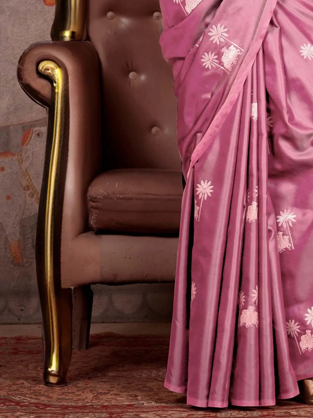 Mauve Gadwal Satin Silk Woven Saree - The Dori Store