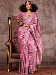 Mauve Gadwal Satin Silk Woven Saree - The Dori Store