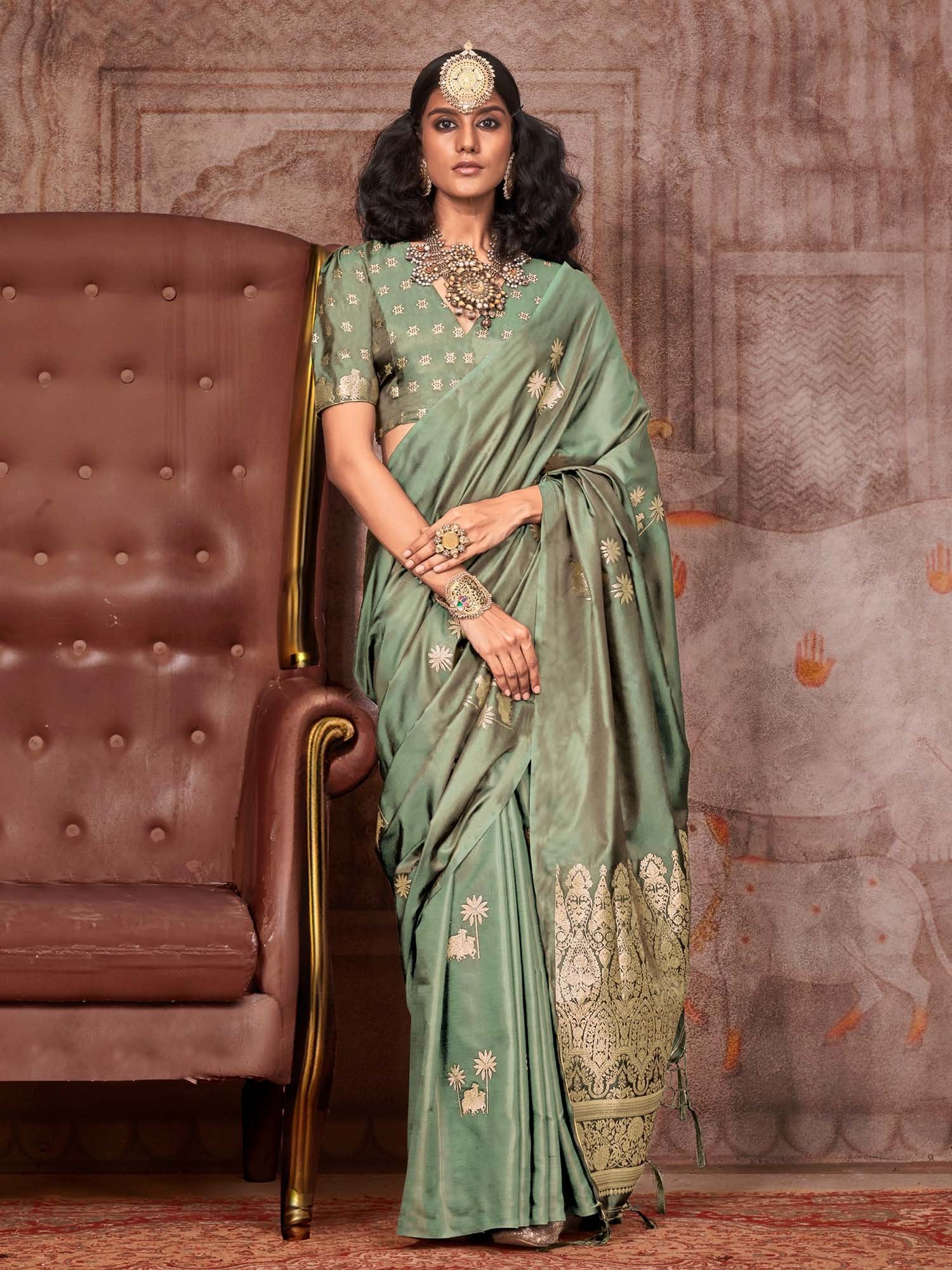 Light Green Light Gadwal Satin Silk Woven Saree