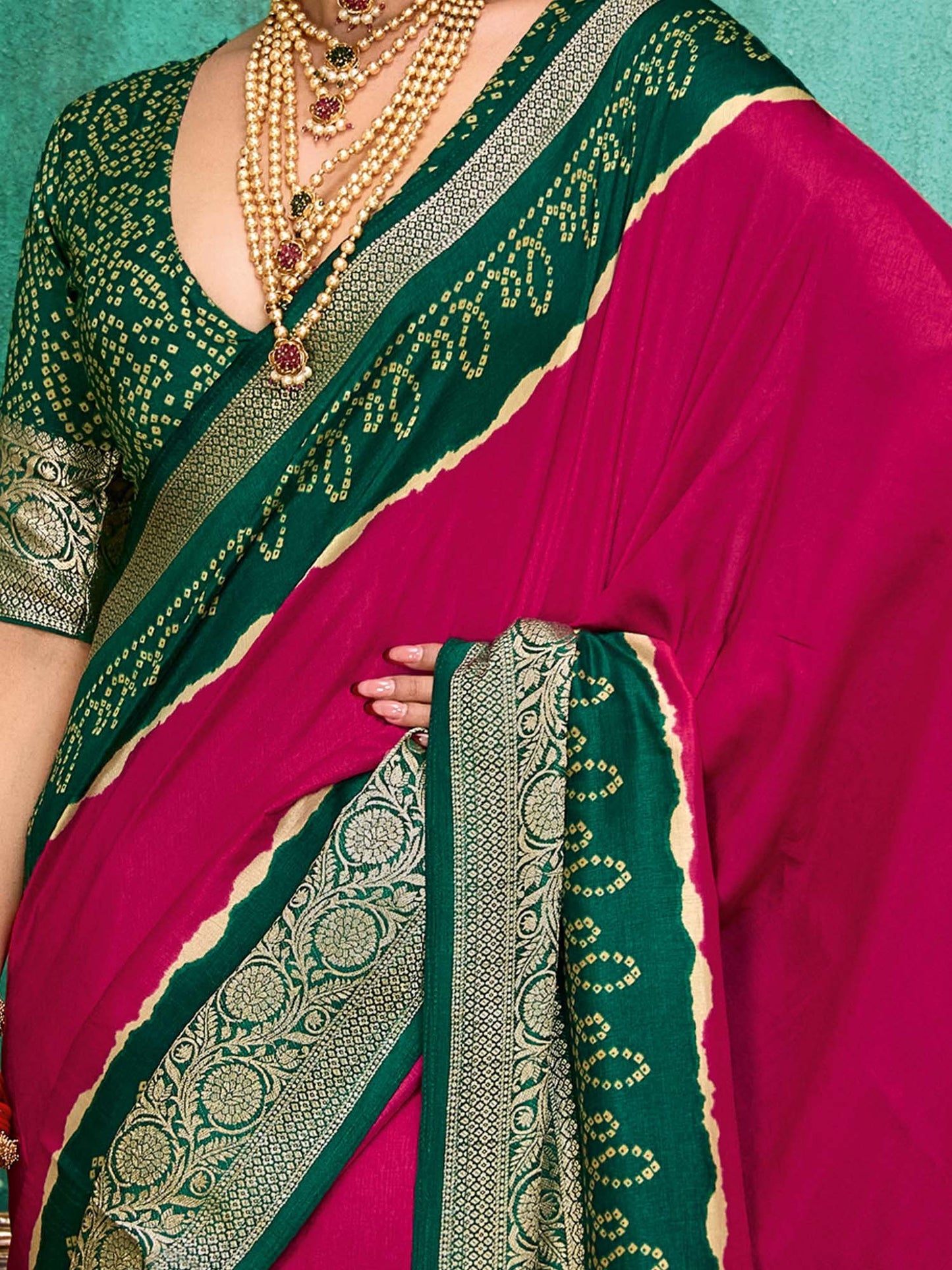Pink Bandhani Tussar Silk Printed Saree