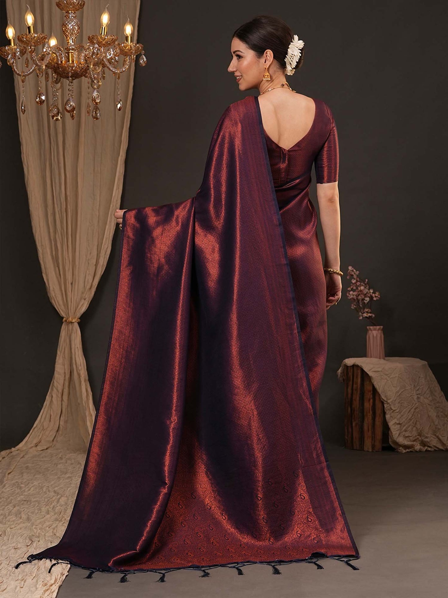 Purple Kanjeevaram Silk Blend Woven Saree