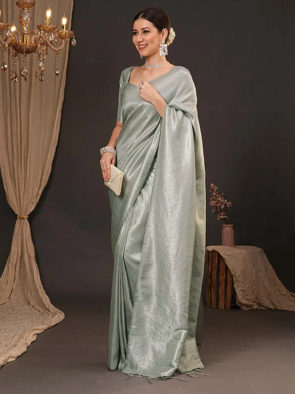 Grey Kanjeevaram Silk Blend Woven Saree - The Dori Store