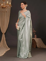 Grey Kanjeevaram Silk Blend Woven Saree - The Dori Store