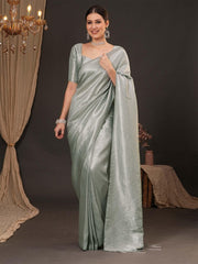 Grey Kanjeevaram Silk Blend Woven Saree - The Dori Store