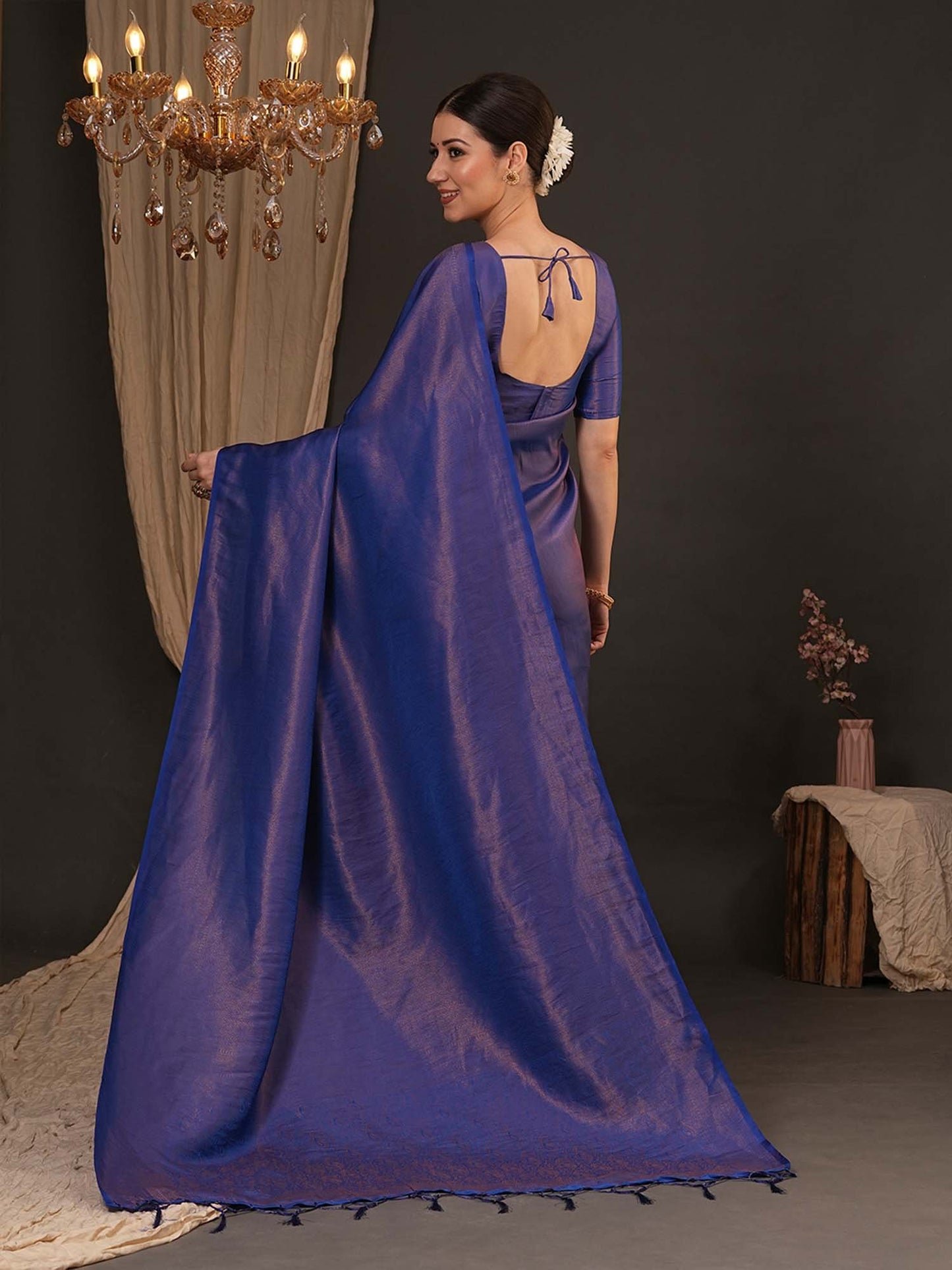 Navy Kanjeevaram Silk Blend Woven Saree