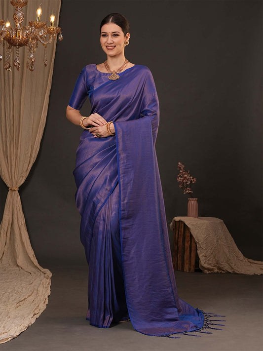 Blue Navy Kanjeevaram Silk Blend Woven Saree