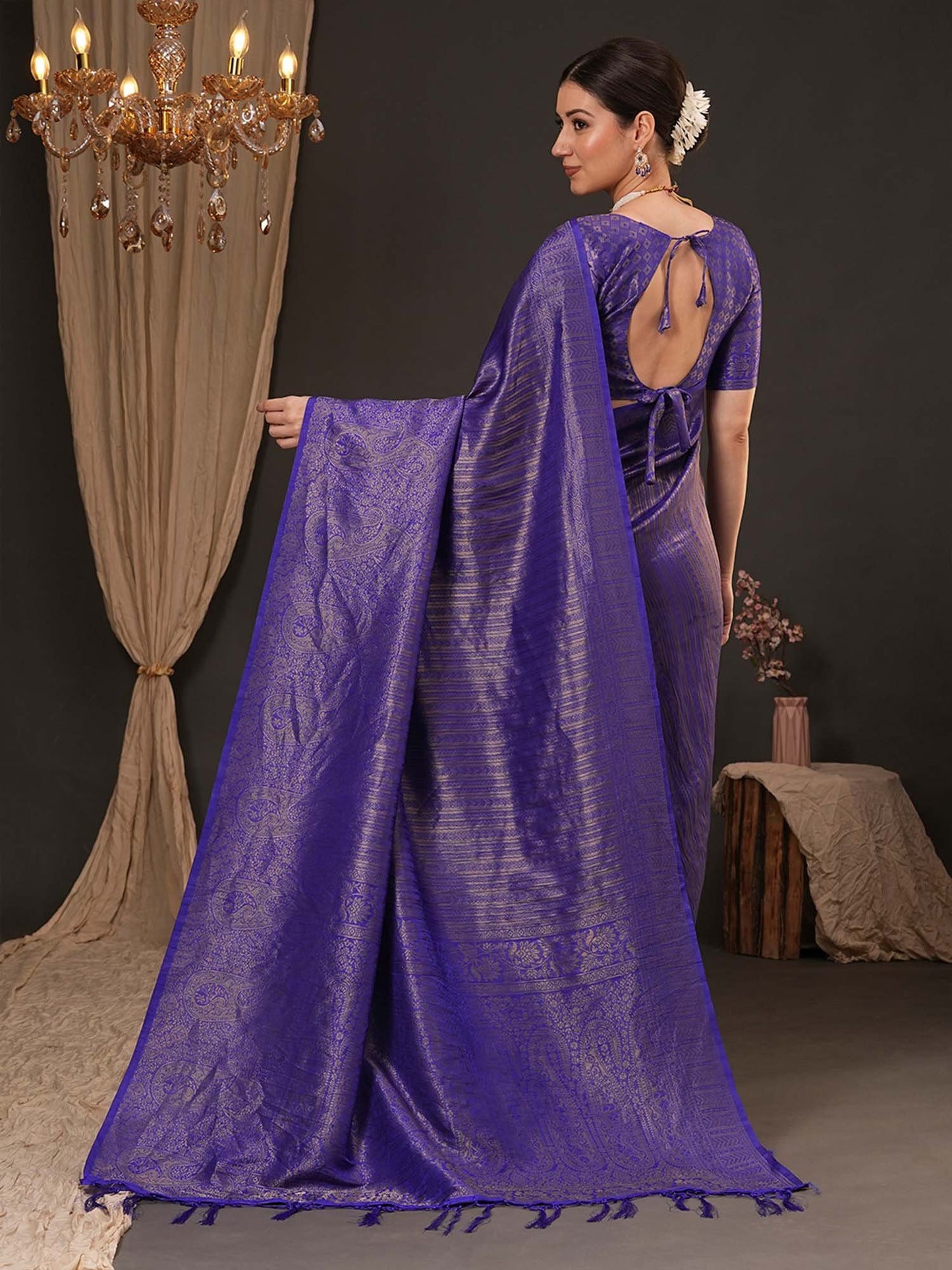 Purple Kanjeevaram Silk Blend Woven Saree