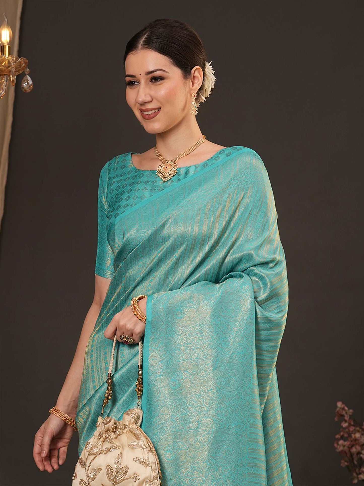 Light Kanjeevaram Silk Blend Woven Saree