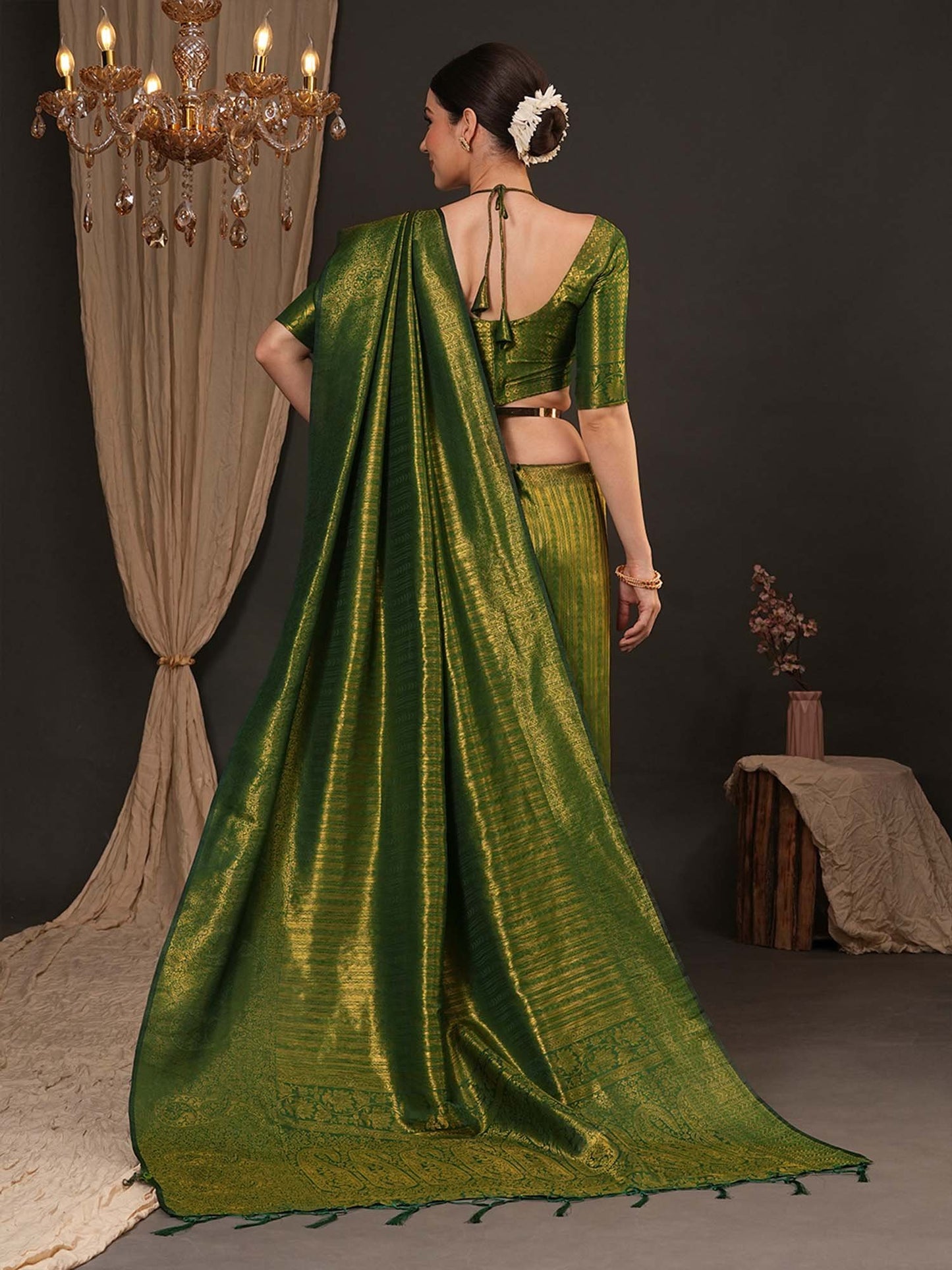 Green Kanjeevaram Silk Blend Woven Saree