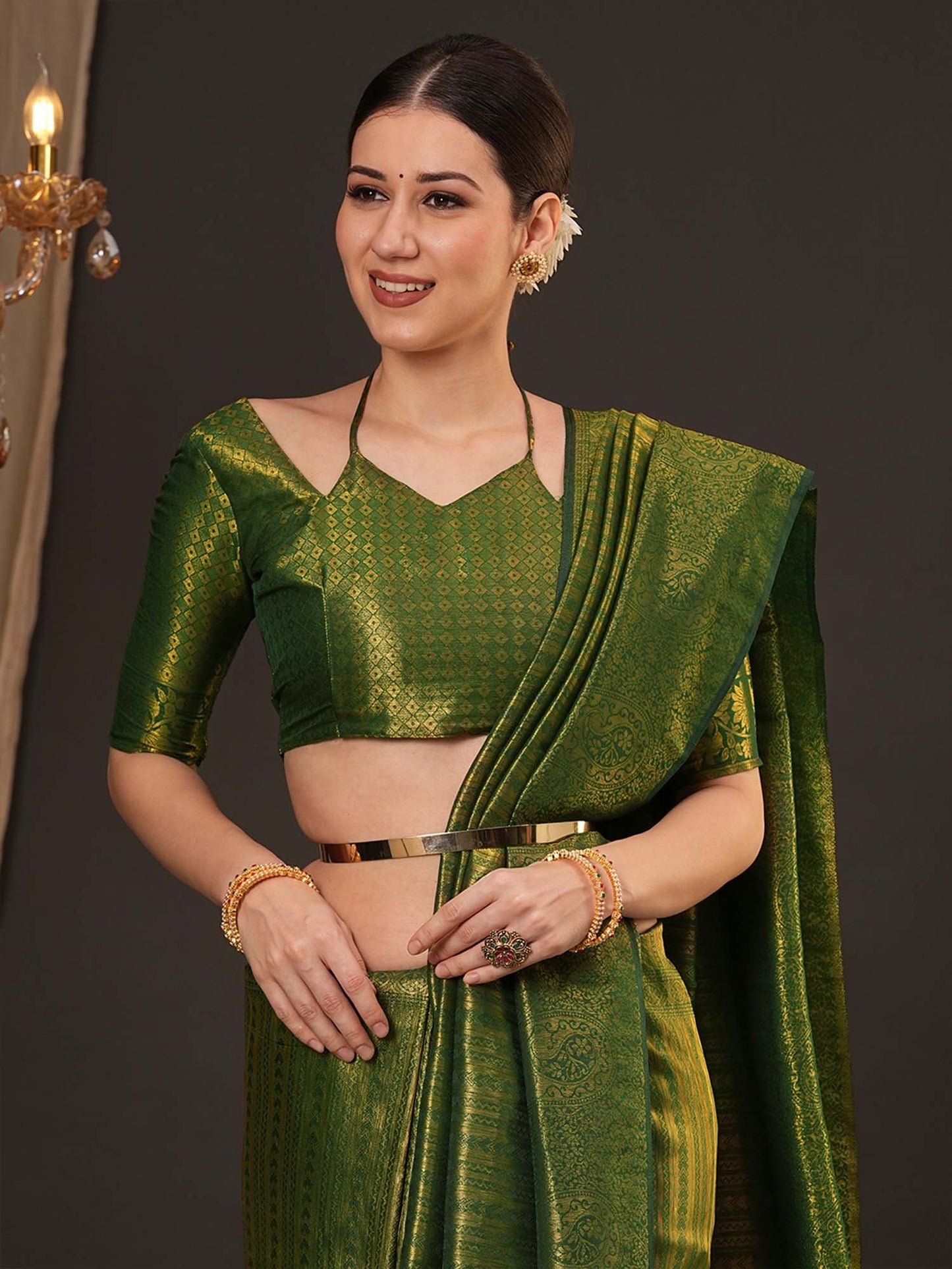 Green Kanjeevaram Silk Blend Woven Saree
