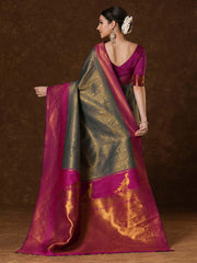 Grey Kanjeevaram Banarasi Silk Woven Saree - The Dori Store