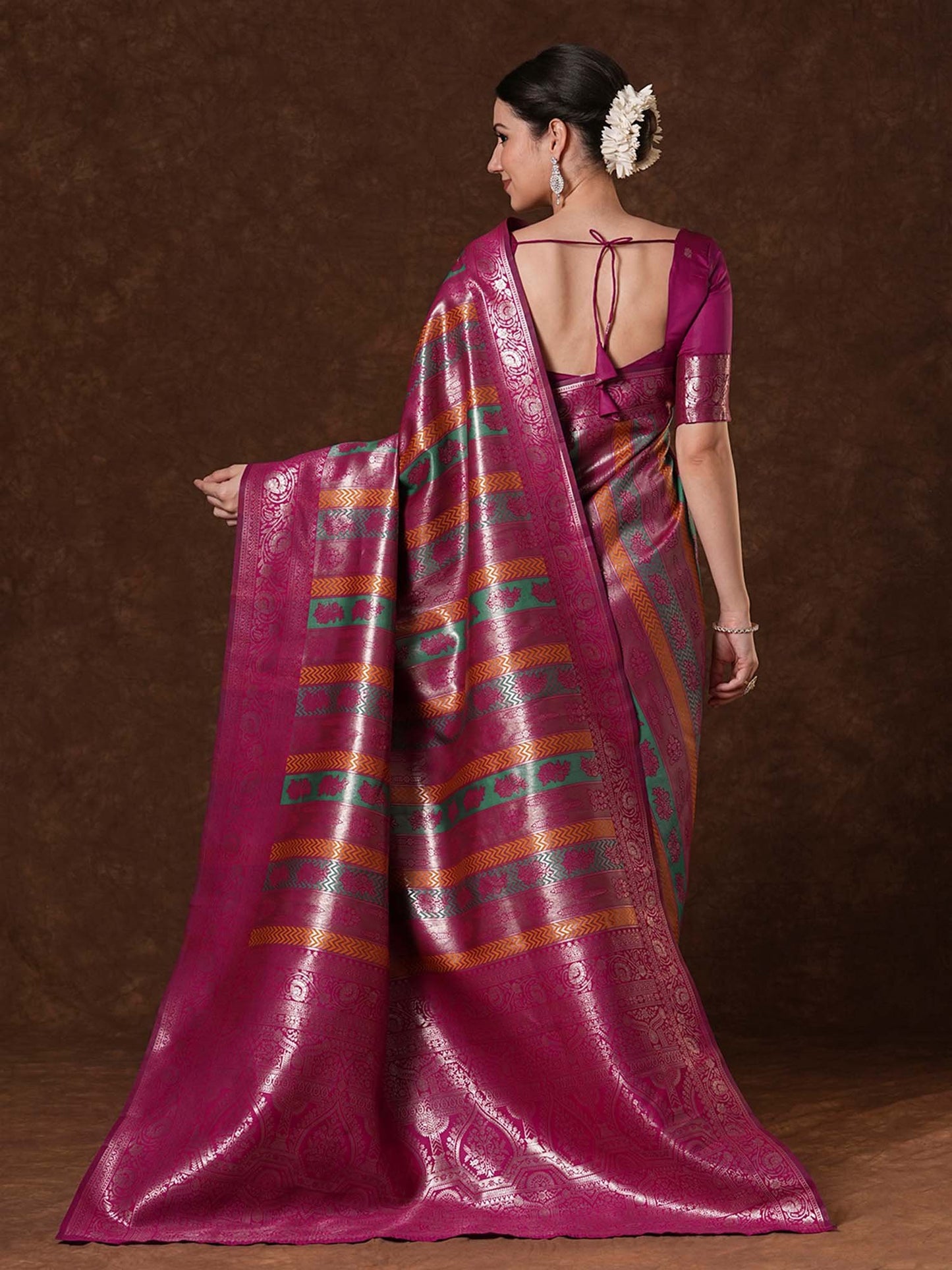 Pink Kanjeevaram Banarasi Silk Woven Saree