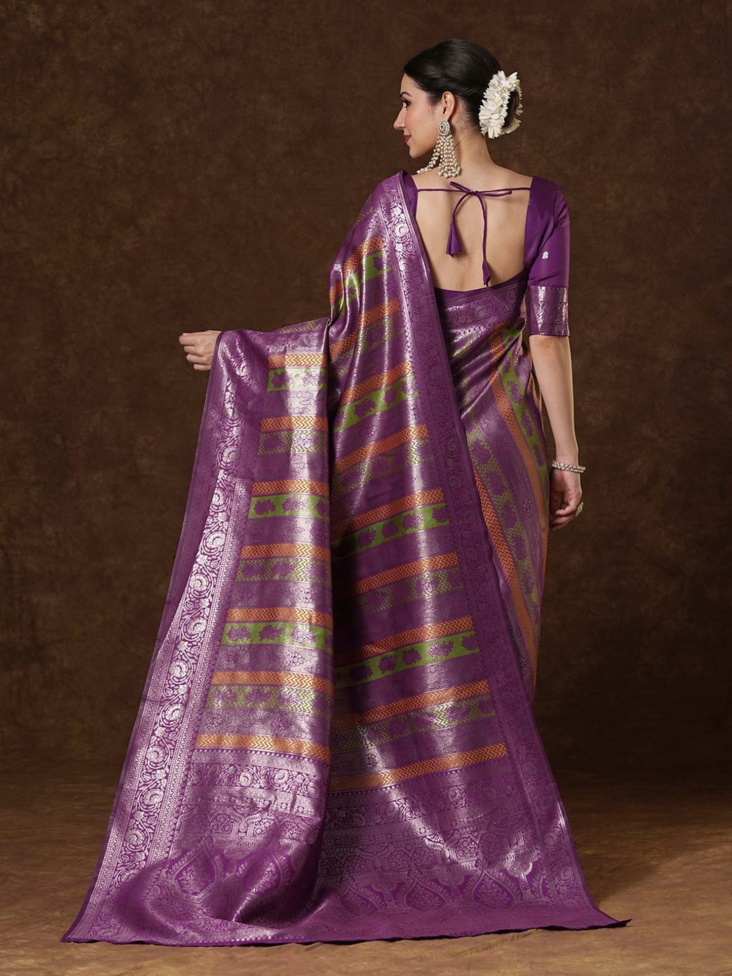 Purple Kanjeevaram Banarasi Silk Woven Saree