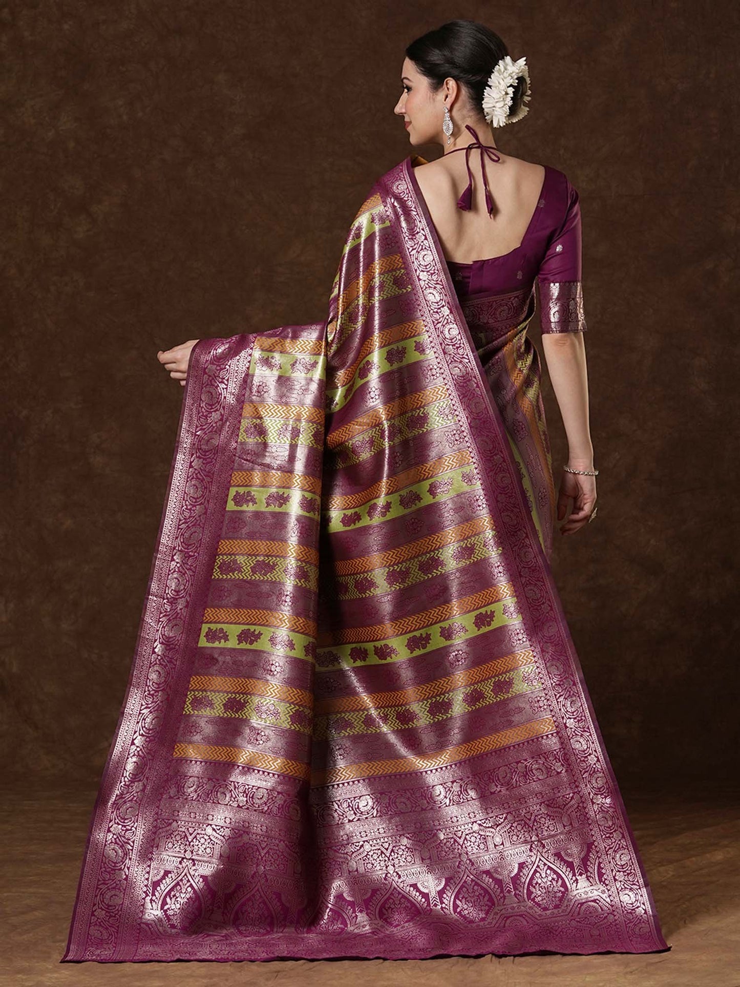 Magenta Kanjeevaram Banarasi Silk Woven Saree