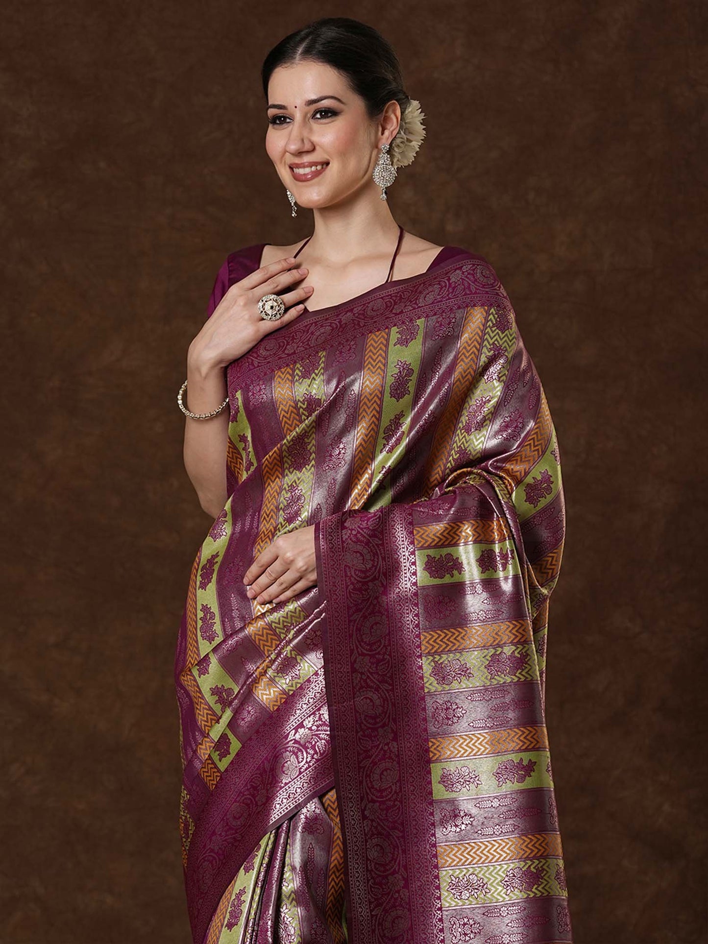 Magenta Kanjeevaram Banarasi Silk Woven Saree