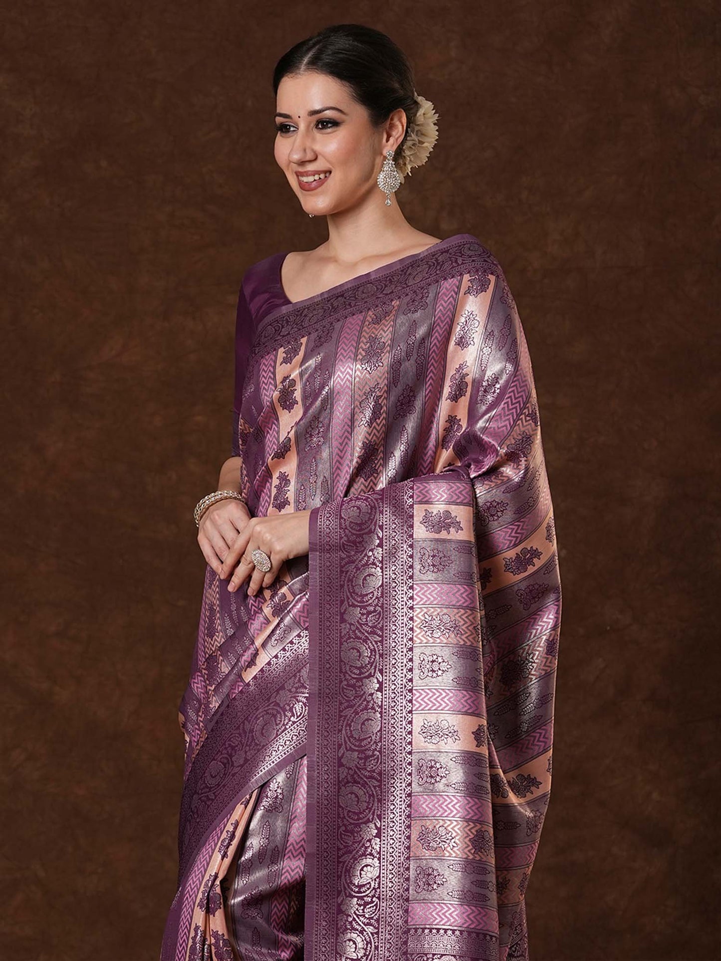 Purple Kanjeevaram Banarasi Silk Woven Saree